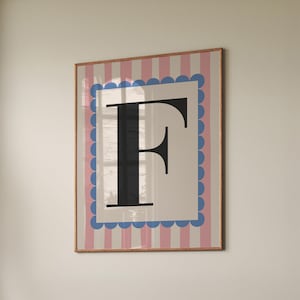 Custom F Typography Print, Personalized Letter Print, Retro Wall Art, Initial Printable Wall Art, Alphabet Art Print, Digital Download