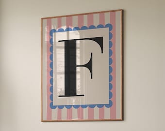 Impresión personalizada de la inicial F: Arte mural retro con el alfabeto (descarga digital)