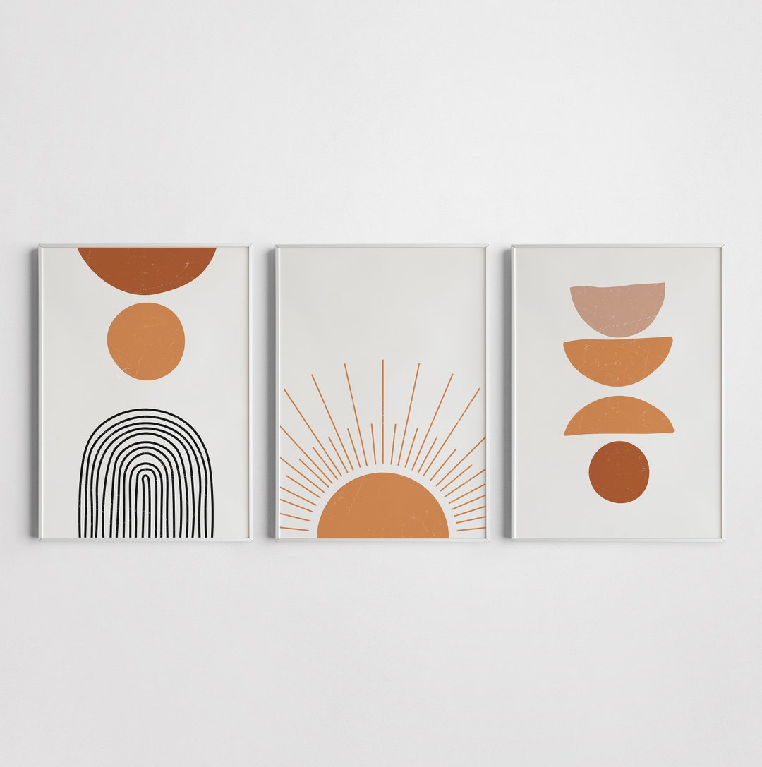 Gallery Wall Set of 3 Posters, Boho Art, Abstract Poster Bundle, Mid ...