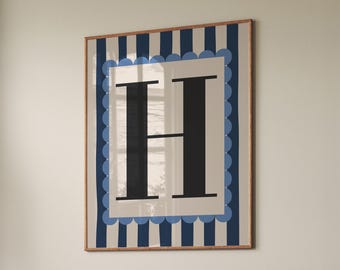 Stampa iniziale retrò a righe H: decorazione murale con lettere personalizzate (download digitale)