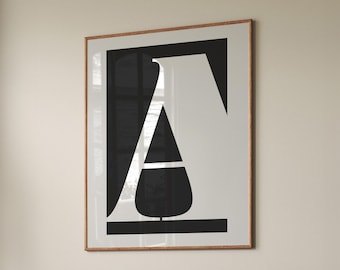 Letter A Print: Minimalist Black and White Initial Art (Digital Poster)