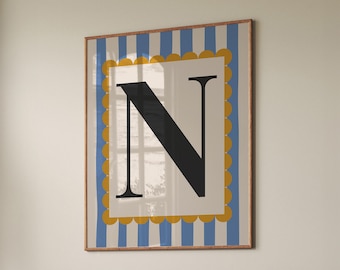 Pastel Letter N Print: Custom Initial, Vintage Alphabet Art (Digital Download
