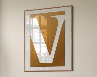 Póster tipográfico de la letra V dorada: Arte mural moderno con iniciales (descarga digital)