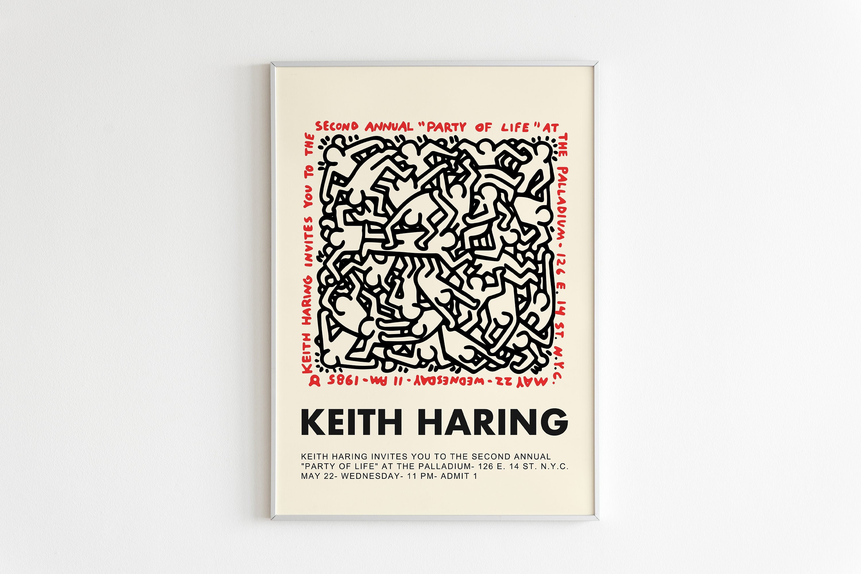 Keith Haring Poster Exhibition Art Party Of Life Vintage Etsy