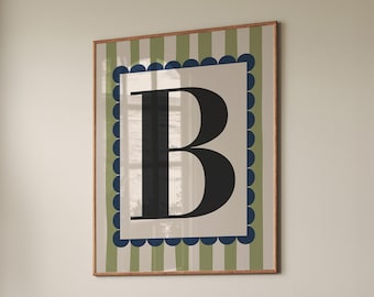 Personalized Initial Letter Print: Striped Alphabet Wall Art (Digital Download