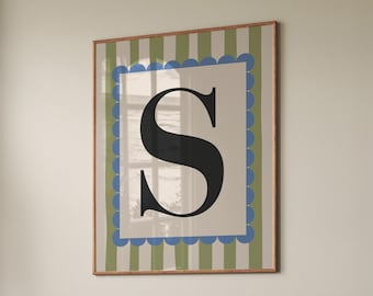 Letter S Initial Print: Vintage Alphabet Nursery Art (Digital Download
