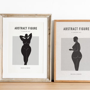 Pu&ograve; includere: Due stampe artistiche incorniciate con illustrazioni di figure astratte in bianco e nero. Le stampe presentano il testo "ABSTRACT FIGURE" e "BLACK & WHITE". Una stampa &egrave; in una cornice bianca, l'altra in una cornice di legno.