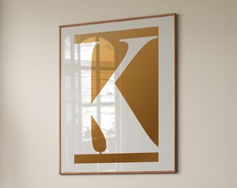 Impresión de la letra K dorada: Póster de tipografía moderna (descarga digital)
