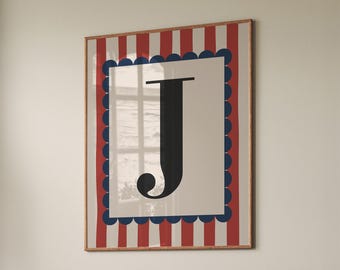 Red Letter J Print: Modern Nursery Alphabet Wall Art (Digital Download