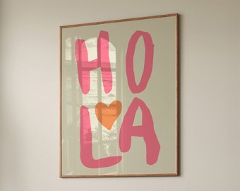 Hola Zitat Art Print: Retro Pink Typografie (Digitales Poster)