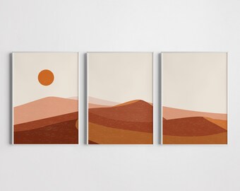 Boho Landscape Set of 3 Prints, Desert Landscape Poster Bundle, Boho Wall Art, Minimalist Printable Poster, Digital Download