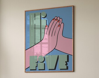 Stampa artistica Hi Five: tipografia funky e audace (download digitale)
