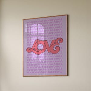 Love Art Print: Retro Pink Preppy Room Decor (Digital Download)