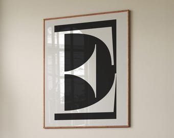 Letter E Poster: Black and White Initial Art (Digital Download)