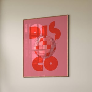 Disco Print, Pink Dorm Room Print, Aesthetic Printable Wall Art, Funky 1970s Poster, Disco Ball Art, Digital Download