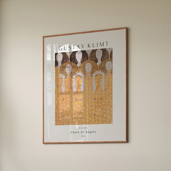 Gustav Klimt Print, Modern Portrait Painting, Art Nouveau Print, Choir of Angels, Beethoven Frieze Wall Art, Téléchargement numérique