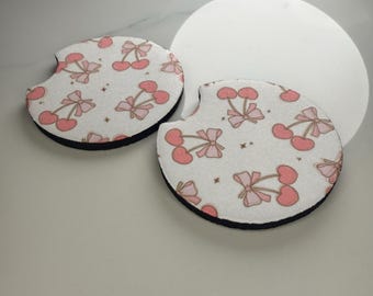 Posavasos para coche con lazo de cereza: insertos absorbentes de neopreno para portavasos