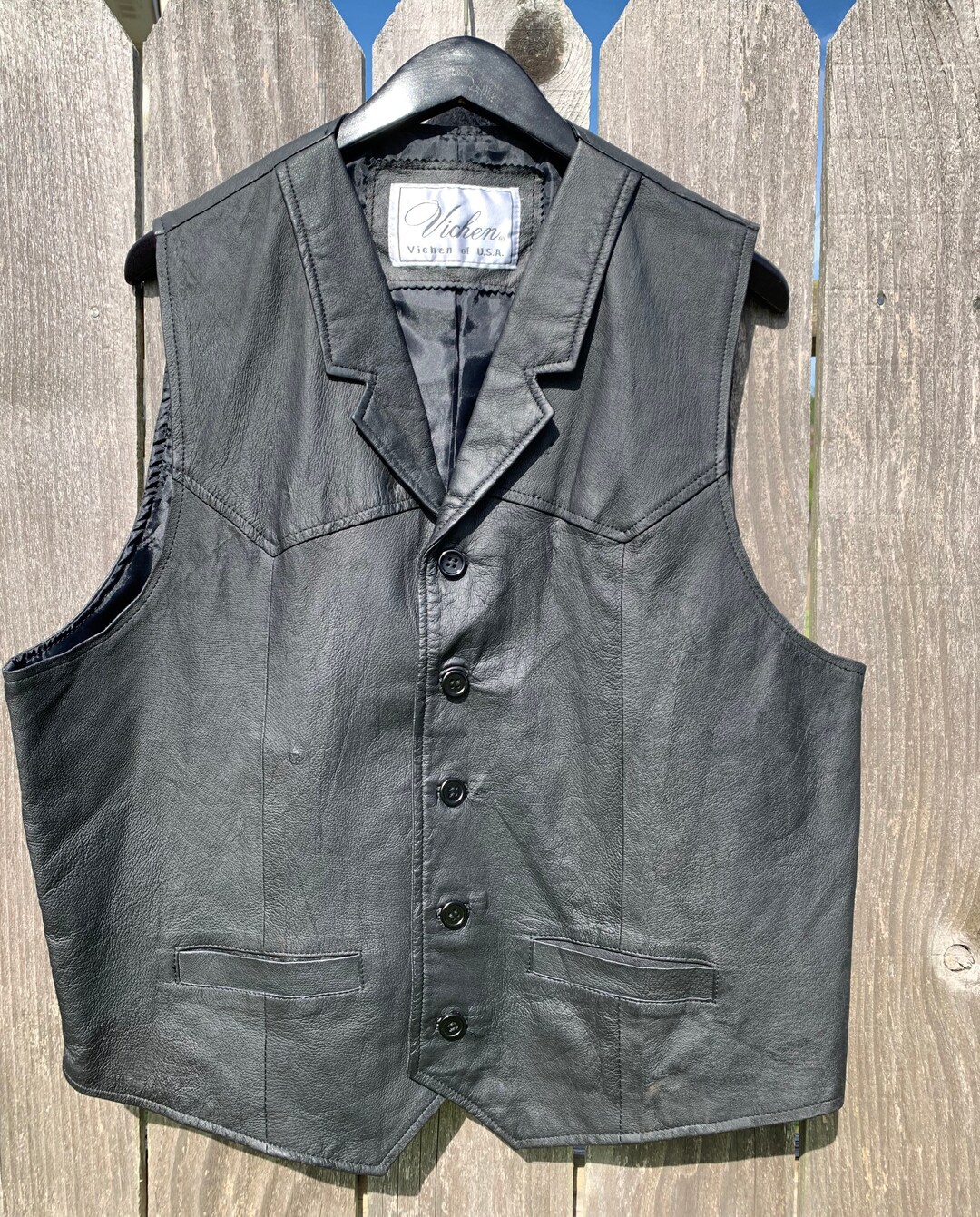 Vintage Black Leather Motorcycle Vest Mens by Vichen of USA / - Etsy