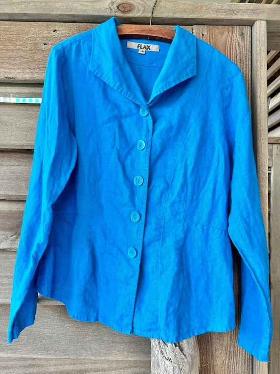 Vintage Dark Turquoise Blue FLAX Linen Shirt