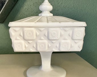 Vintage White Milkglass Pedestal Box