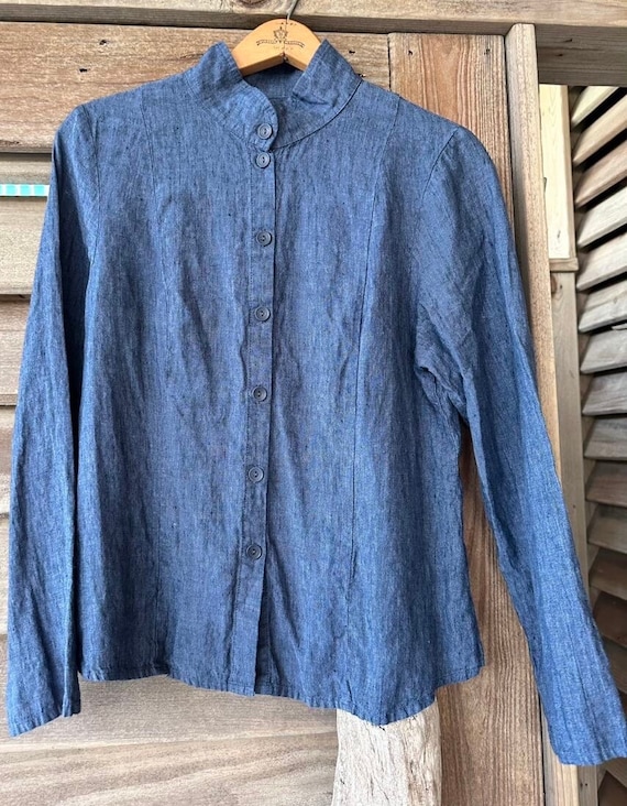 Vintage Dark Blue FLAX Linen Shirt