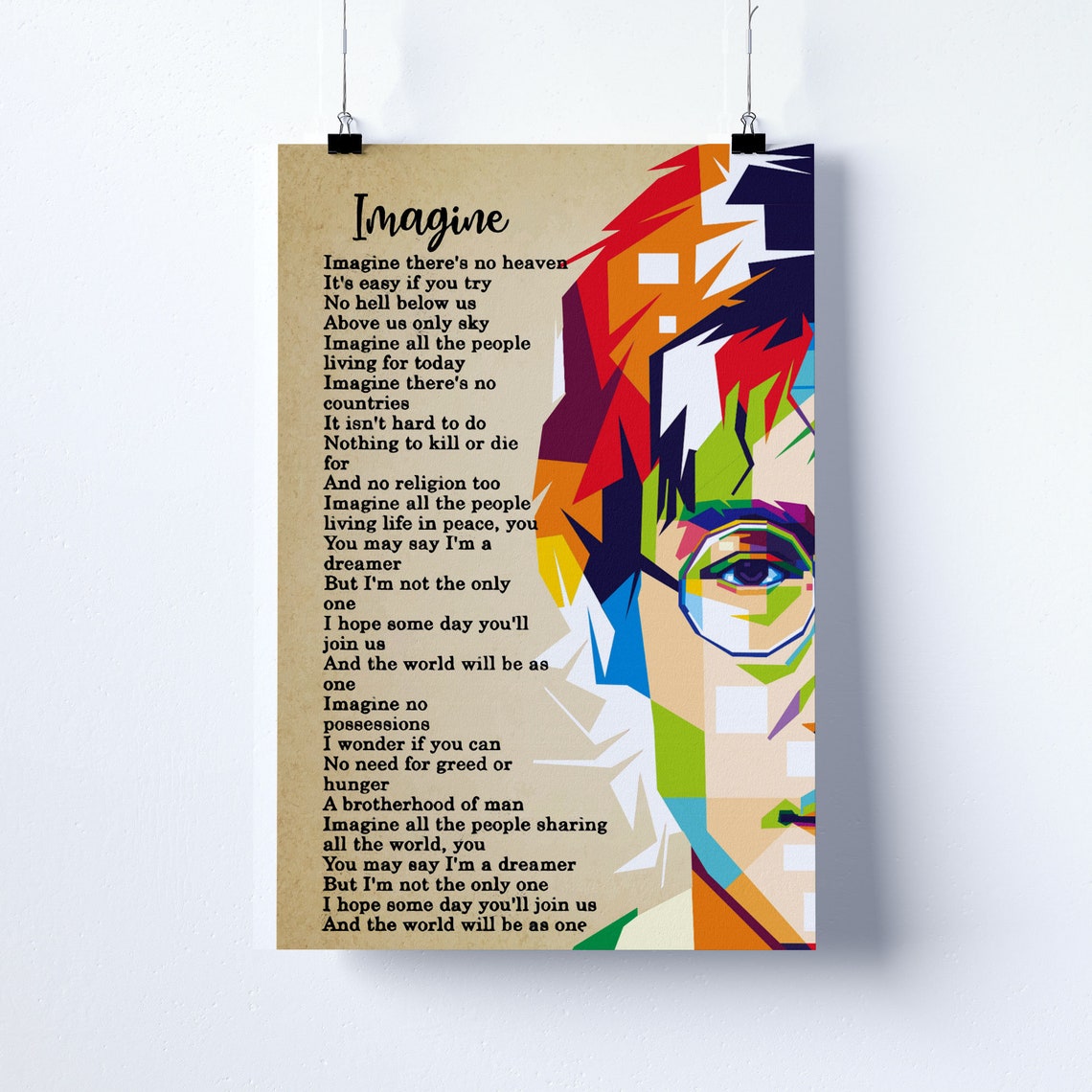 John Lennon Imagine Lyrics Poster Lyrics Canvas John Lennon | Etsy