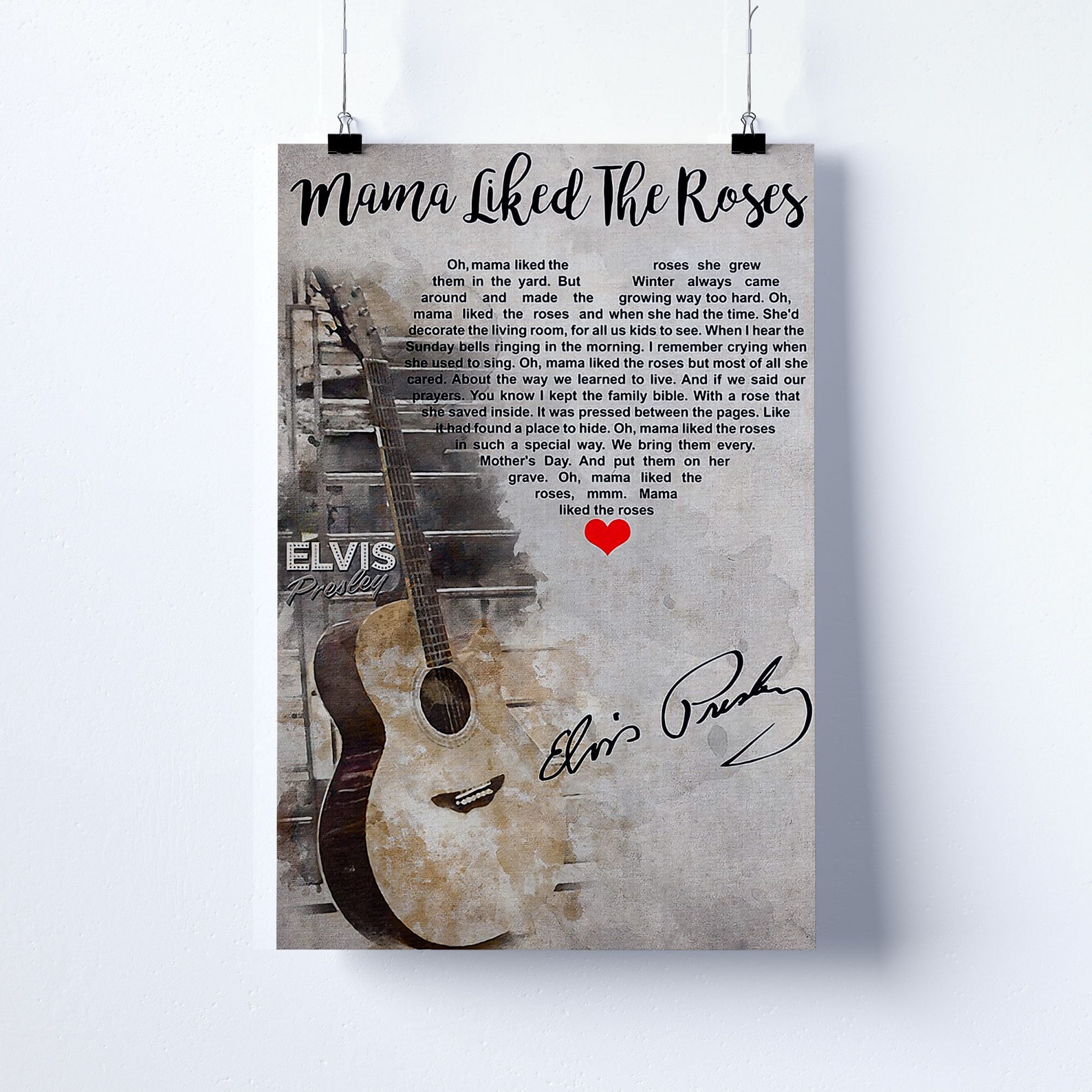 Elvis Presley Mama Liked The Roses Lyrics Poster From Elvis Etsy