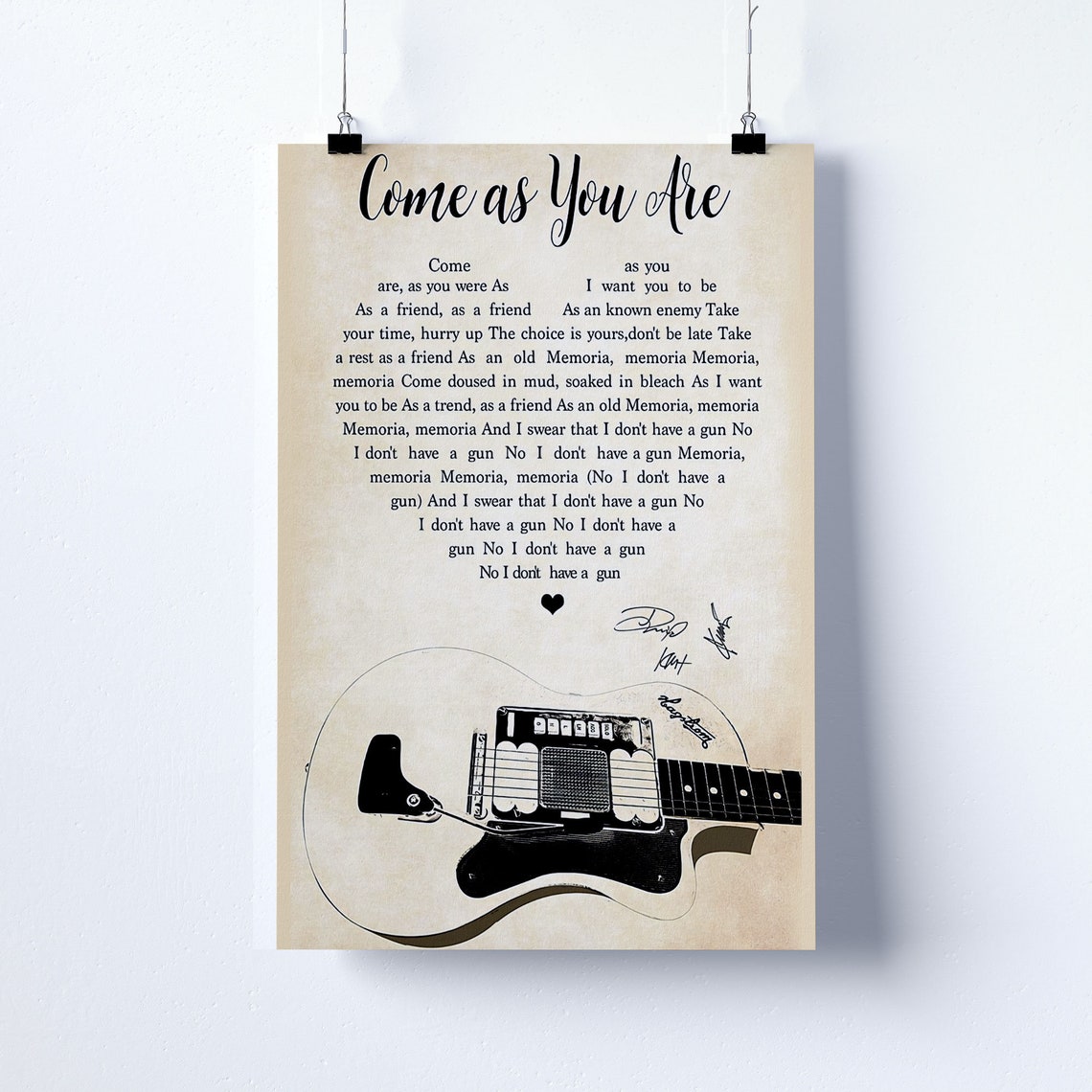 Nirvana Come As You Are Lyrics Poster Nirvana Poster Nirvana Etsy