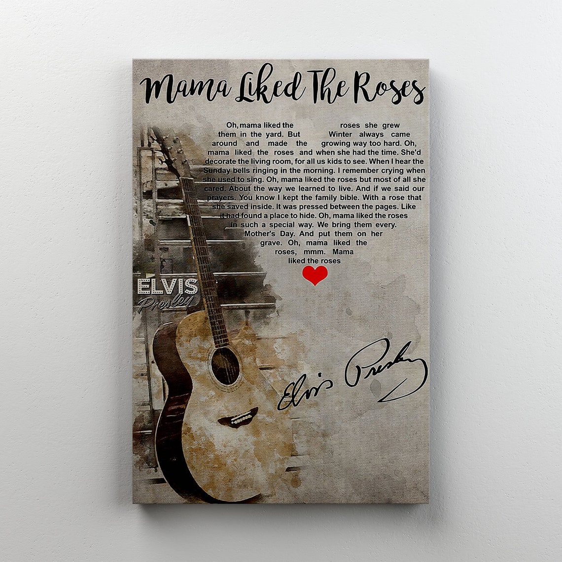 Elvis Presley Mama Liked The Roses Lyrics Poster From Elvis Etsy