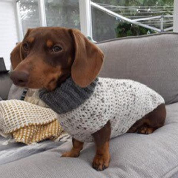 PDF DIGITAL DOWNLOAD Crochet Pattern, Roll Neck Easy Small Dog, Sausage Dog, Dachshund Crochet Jumper, Sweater Pattern. 14 inch