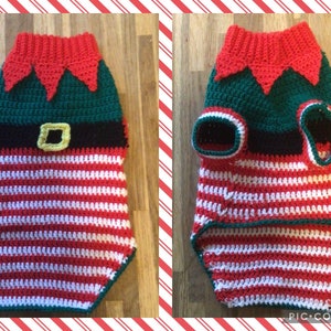 PDF Digital download crochet pattern, Christmas Elf dog  Jumper sweater costume 16 inch