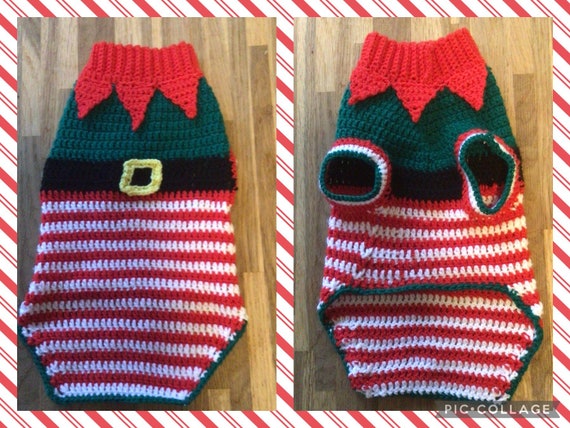 PDF Digital Download Crochet Pattern, Christmas Elf Dog Jumper.