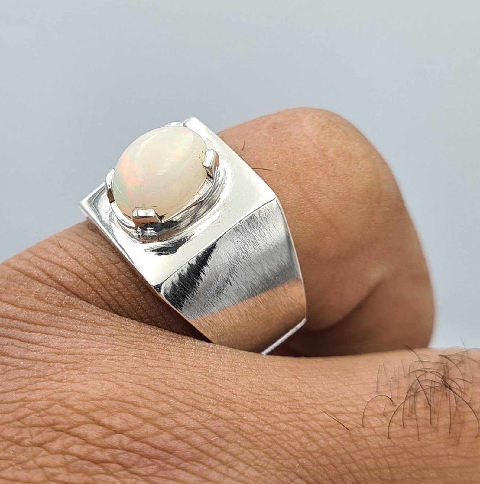 Mens Opal Ring White Austraian Opal Stone Real Opal Bague Etsy