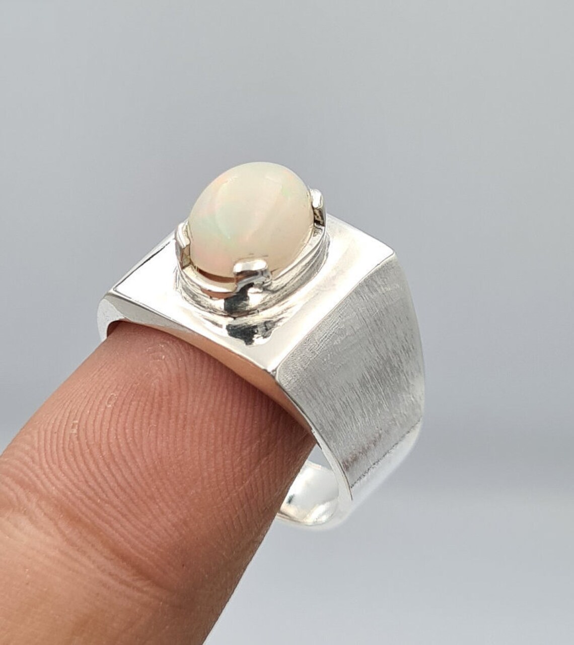 Mens Opal Ring White Austraian Opal Stone Real Opal Bague Etsy