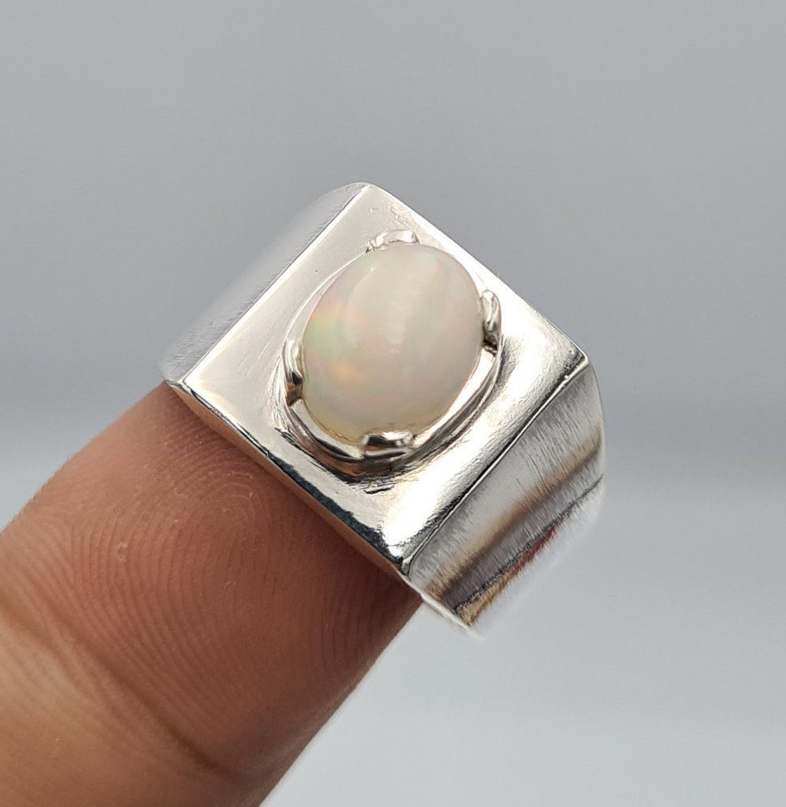 Mens Opal Ring White Austraian Opal Stone Real Opal Bague Etsy