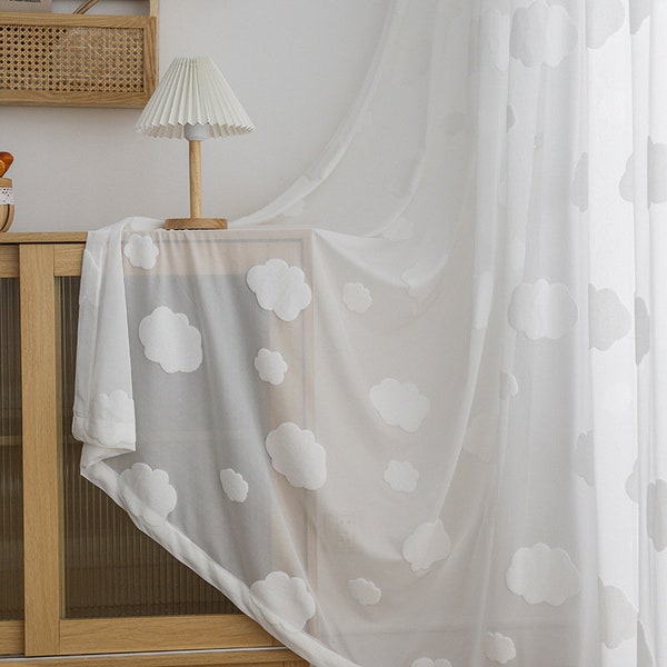 Individueller Vorhang weiße Wolke Transparenter Netzvorhang Voile Schlafzimmer Wohnzimmer Kinderzimmer Mode