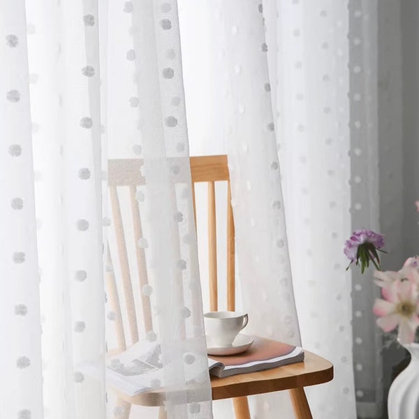 Rideau personnalisé blanc pompon filet voilage chambre salon chambre d'enfant rideau mode simplicité