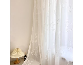 Custom Curtain 3D Embroidered Animal Curtains Voile Bedroom Living Room Children's Room Curtain Fashion
