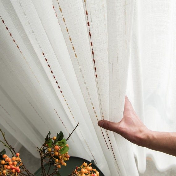 A Pair of 55wide Voile Curtains White Sheer Colour Stripe - Etsy