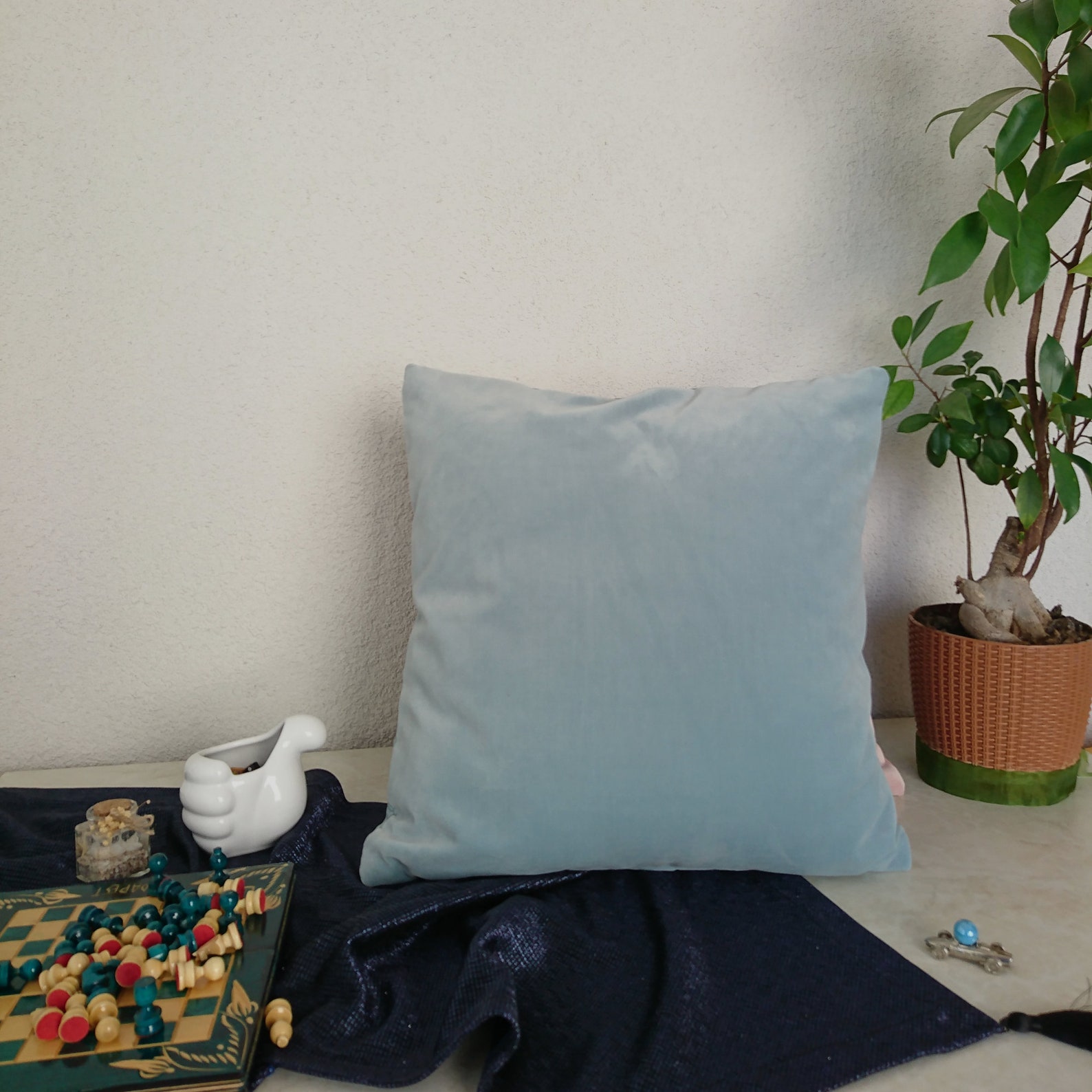 Sky Blue Velvet Cushion Cover Baby Blue Velvet Modern Pillow Etsy