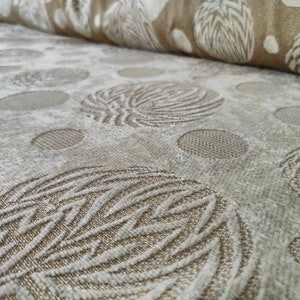 Beige Circular Pattern Chenille Upholstery Textile Fabric, Geometric Camel Brown Furniture Fabrics, Sofa Fabric By The Meter