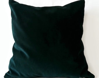 Dark Emerald Green Velvet Pillow Cover, Modern Decorative Cushion 20x20, Custom Sizing Washable Pillow cover