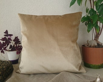 Bright Cream Velvet Pillow Cover, Ecru Velvet Cushion Cover, Decorative Modern Pillow, Beige Velvet Pillowcase, All Size Washable Pillow