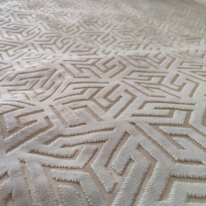Matte Pebble Beige Upholstery Geometric Velvet Textile Fabric , Cream Ecru Velvet Sofa Fabric By The Meter, Fabric By The Yard