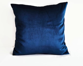 Bright Navy Blue %100 Cotton Velvet Cushion Cover, Velvet Lumbar Pillow Cover, 20x20 Dark Blue Velvet Soft Cotton Pillow Cover