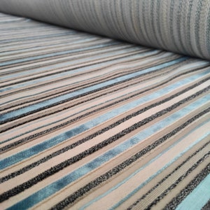 Stripe Blue Gray Upholstery Velvet Fabric , Dark Gray Beige Velvet Sofa Fabric By The Meter, Velvet Fabric By The Yard