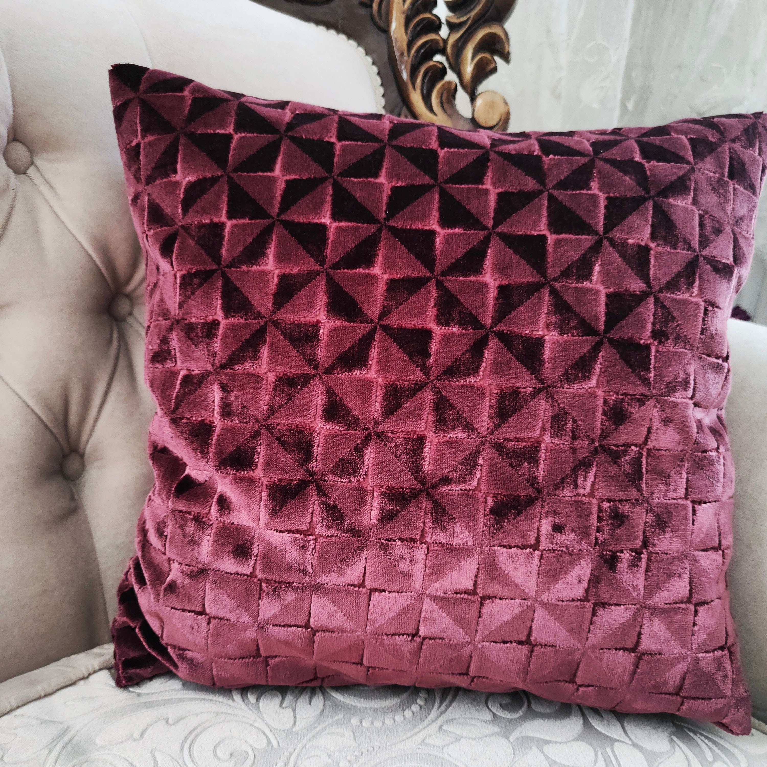 Luxurious Burgundy Velvet Pillow Cover - Soft and Elegant Maroon Home Decor Custom Size