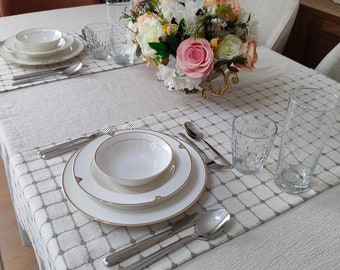 Beige Brown Linen Table Runner , Mantel decorativo de lino Buldan