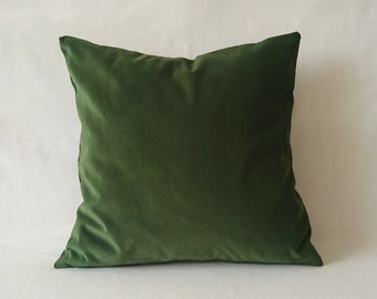 Matt Olive Green Velvet Cushion Cover,  Leaf Green Velvet Pillowcase, Custom Size Washable Pillow