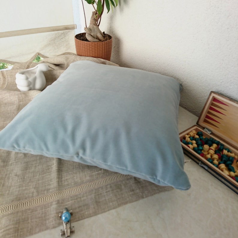 Sky Blue Velvet Cushion Cover, Baby Blue Velvet Modern Pillow